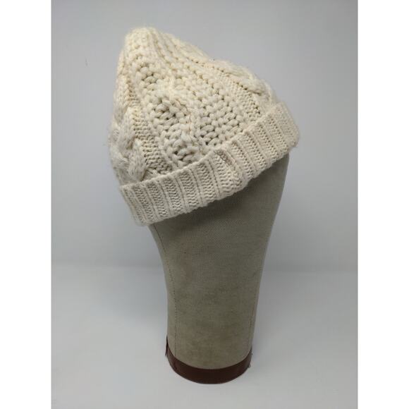 K Accessories Cable Knit Beanie Hat Cream 100% Recycle Material - Picture 5 of 11